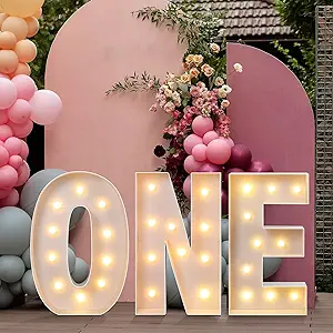 Photo 1 of Sintuff 3.3 FT Marquee Letter Balloons Frame Mosaic Light Up Letter White Pre Cut Foam Board Letter Kit for 1st 2nd Birthday Anniversary Party Decorations Supplies (TWO)