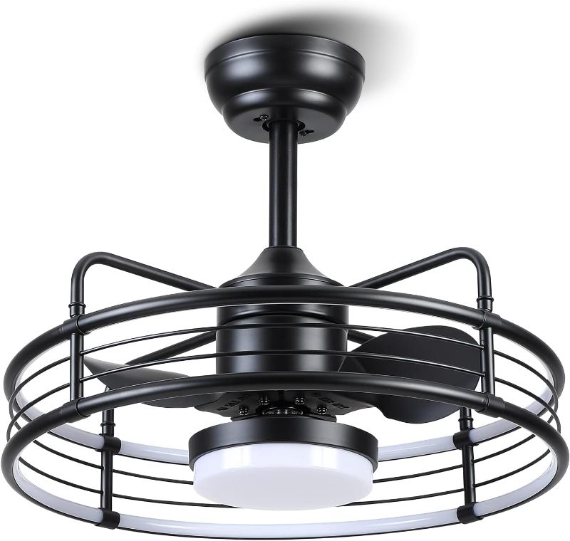 Photo 1 of Asyko Caged Ceiling Fans with Lights - Black Outdoor Ceiling Fan with Remote and Reversible Fan Blades, Bladeless Low Profile Fan Light Fixtures for Indoor, Patios, Farmhouse(E26 Bulbs Not Included)
