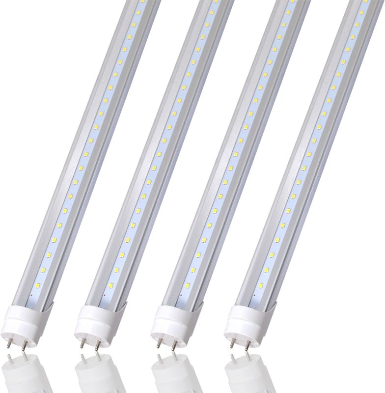 Photo 1 of T8 LED Bulbs 4FT Tube Light, LED Shop Garage Warehouse Light, 32W 6000K 4160LM Daylight White, T8 T10 T12 Fluorescent Light Bulbs Replacement, Ballast Bypass, Dual-end Powered, Clear Cover, 4-Pack
