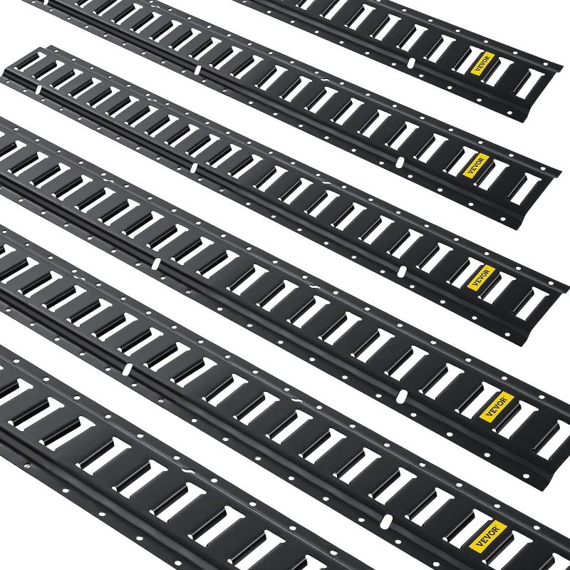 Photo 1 of VEVOR E-Track Tie-Down Rail, 5FT Steel Rails 6Pcs, Standard 1" x 2.5" Slots Compatible with O-Rings and D-Rings & Tie-Offs & Ratchet Straps & Hooked Chains, for Cargo Heavy Equipment Securing
