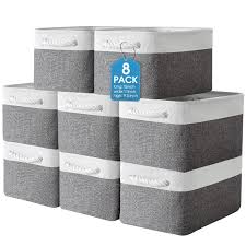 Photo 1 of meekoo 8 Pack Collapsible Storage Bins Fabric Storage Bins Polyester Fabric Storage Baskets with Handles Linen Closet Organizer for Shelf Home Closet Towels Toys (Gray White,12 x 12 x 12 In) Gray White 12 x 12 x 12 In
