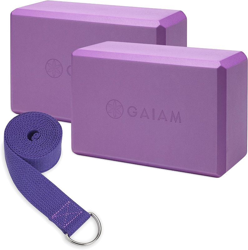Photo 1 of Gaiam Yoga Block & Yoga Strap Combo Set - Yoga Block with Strap, Pilates & Yoga Props to Help Extend & Deepen Stretches, Yoga Kit for Stability, Balance & Optimal Alignment
