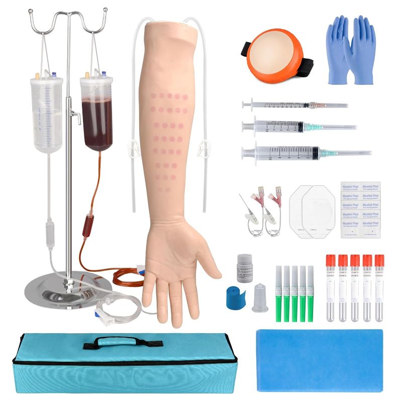 Photo 1 of Intravenous Practice Arm Kit with 30 Injection Spots for ID, IV Training, Phlebotomy Practice Kit Latex-Free for Nursing Student with Portable Case?Education Use Only?
