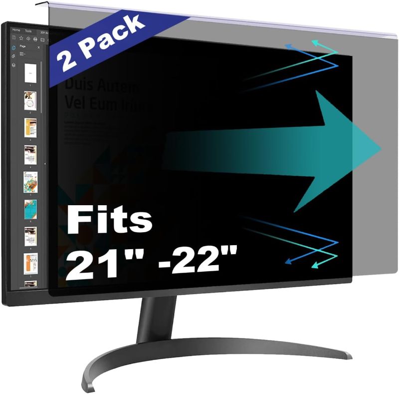 Photo 1 of [2 Pack] Computer Privacy Screen Shield Compatible for 21.5/22 Inch 16:9 Widescreen Desktop Monitor - Anti Glare & Blue Light Filter - Hanging Design for Easy On/Off
