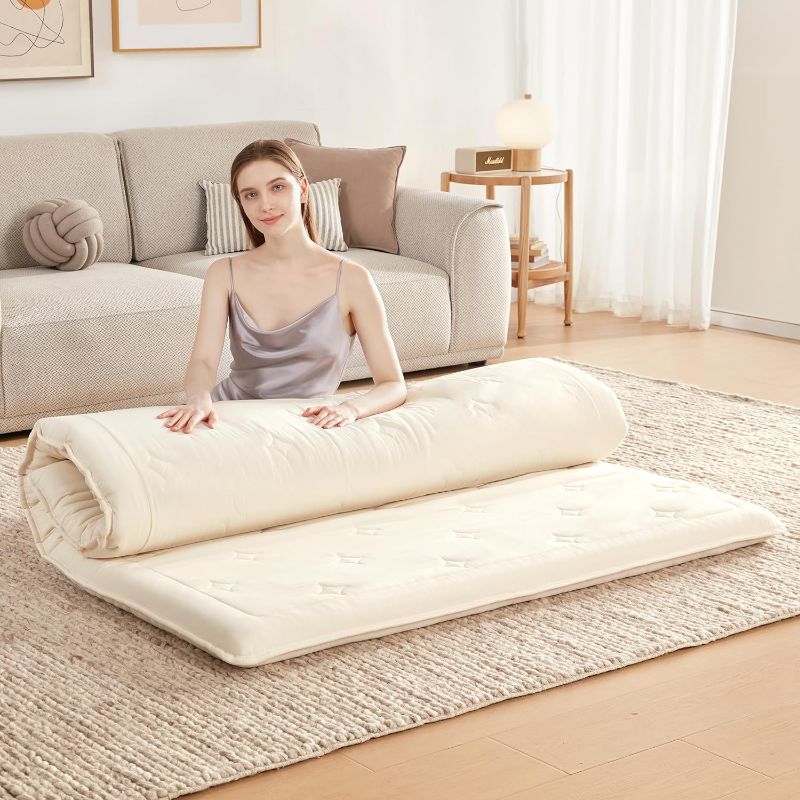 Photo 1 of Japanese Floor Mattress Topper Futon Mattress, 4" Memory Foam Foldable Futon Mattress, Portable Roll Up Sleeping Mat for Camping, Easy to Store with Dust Cover,Full