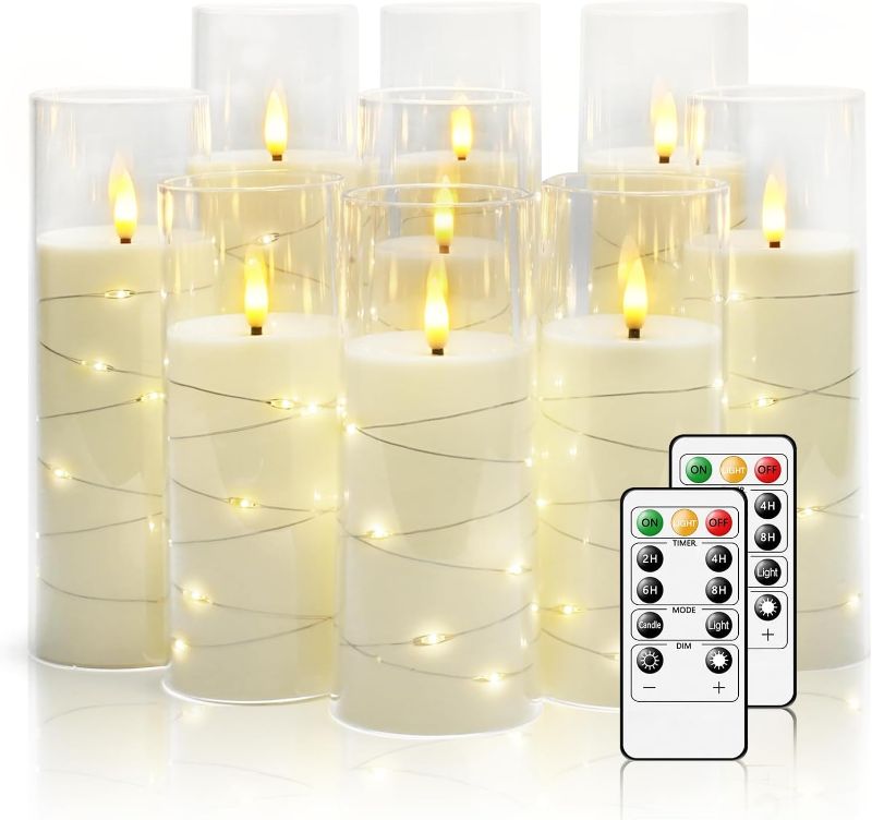 Photo 1 of Flickering Flameless LED Candles,Battery Operated Candles 9 Pcs with Embedded Star String,Acrylic LED Pillar Candles with Remote,Suitable for Home Decoration to Create an Atmosphere?white?

