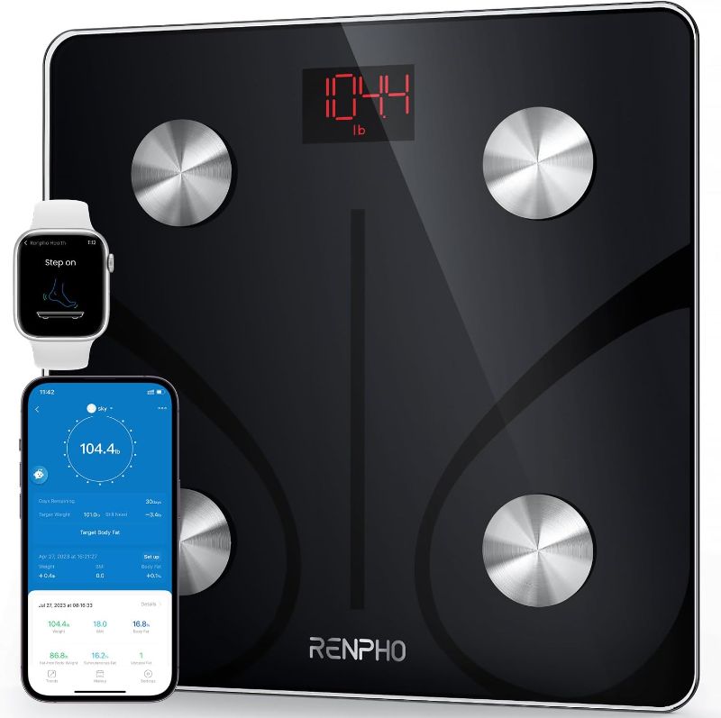 Photo 1 of RENPHO Smart Scale for Body Weight, FSA HSA Eligible, Digital Bathroom Scale BMI Weighing Bluetooth Body Fat Scale, Body Composition Monitor Health Analyzer with Smartphone App, 400 lbs - Elis 1

