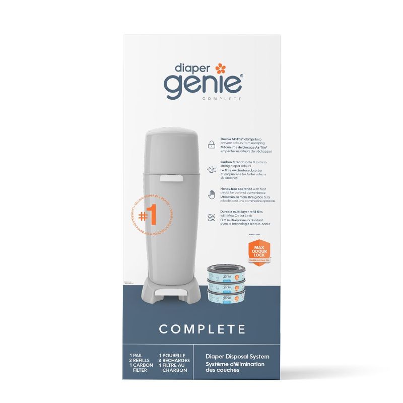 Photo 1 of Diaper Genie Complete Diaper Pail (Grey) with Odor Control | Includes 1 Diaper Trash Can1 Carbon Filter
