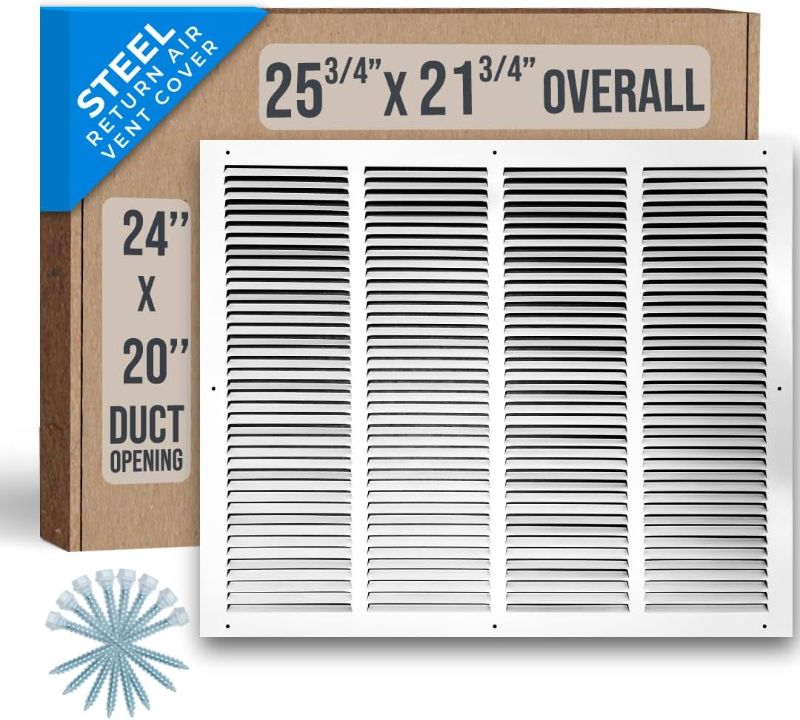 Photo 1 of Handua 24"W x 20"H [Duct Opening Size] Steel Return Air Grille | Vent Cover Grill for Sidewall and Ceiling, White | Outer Dimensions: 25.75"W X 21.75"H for 24x20 Duct Opening
