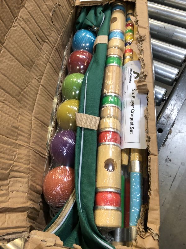 Photo 2 of ApudArmis Six Player Croquet Set with Premiun Rubber Wooden Mallets 28In,Colored Ball,Wickets,Stakes - Lawn Backyard Game Set for Adults/Teenagers/Family (Large Carry Bag Including) 28'' Standard