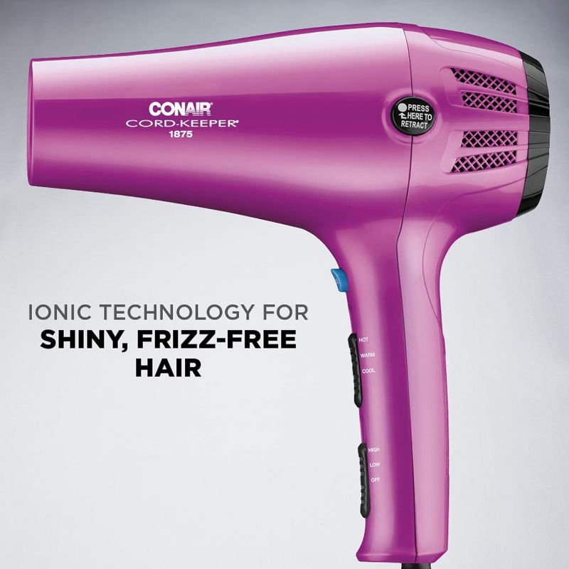 Photo 1 of Conair Hair Dryer with Retractable Cord, 1875W Cord-Keeper Blow Dryer,Pink
