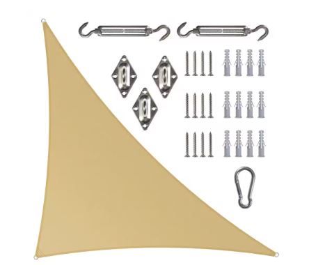 Photo 1 of 10 ft. x 10 ft. x 14.1 ft. 190 GSM Sand Beige Right Triangle Sun Shade Sail with Triangle Kit
