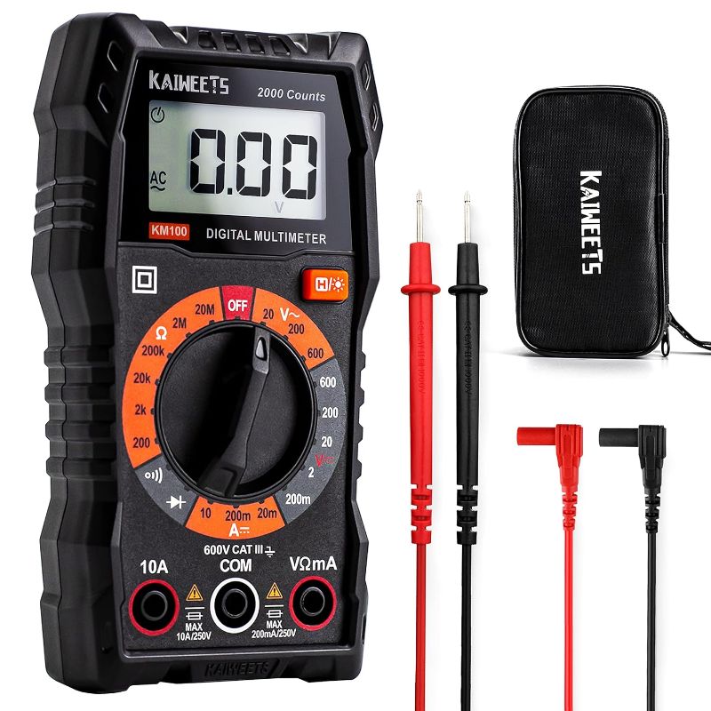 Photo 1 of KAIWEETS Digital Multimeter with Case, DC AC Voltmeter, Ohm Volt Amp Test Meter and Continuity Test Diode Voltage Tester for Household Outlet, Automotive Battery Test (Anti-Burn with Double Fuses)
