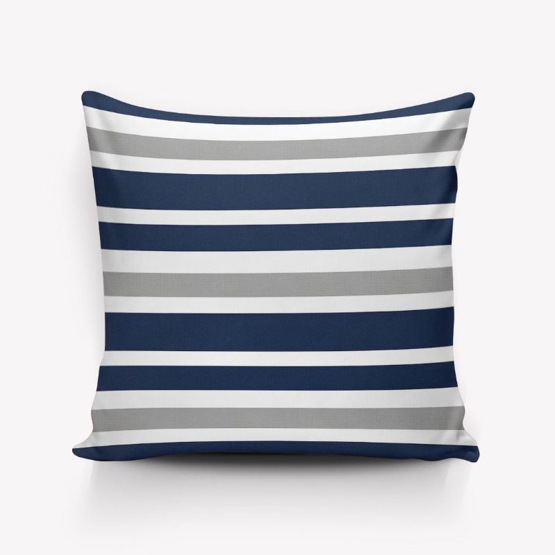 Photo 1 of Navy Blue Grey and White Stripe Pattern Throw Pillow Indoor Cover Pillow Case for Home Sofa Car Office 16"x16"(Two Sides,Satin)

