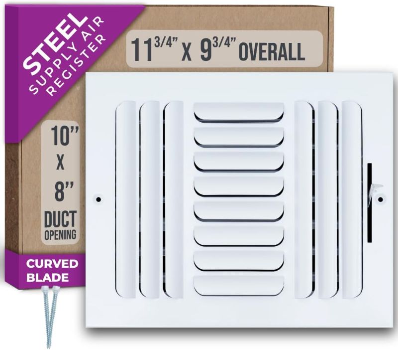 Photo 1 of Fits 10x8 Duct Opening 3 Way Fixed Curved Blade Air Supply Diffuser by Handua | Register Vent Cover Grill for Sidewall and Ceiling | White | Outer Dimensions: 11.75" X 9.75"
