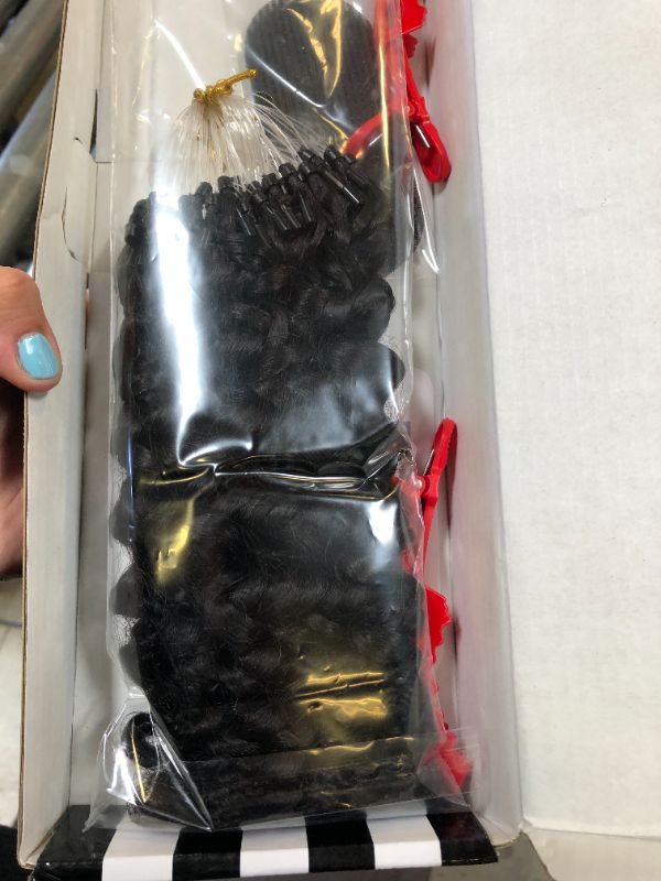 Photo 2 of Niawigs 3B 3C Curly Micro Links Human Hair For Black Women 100% Brazilian Human Hair Curly Micro Link Extensions Hair 100 Strands 100 Grams Per Pack (Natural Black, 18 inches) 18 Inch 3b-3c Curly