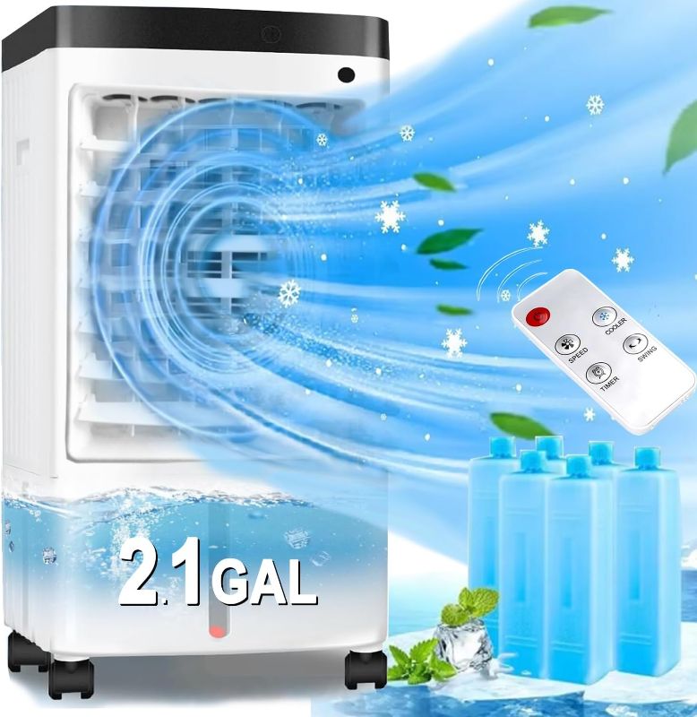 Photo 1 of Portable Air Conditioners, 2024 New Quiet Swamp Cooler with 8 Liter Water Tank, Remote Control, 3 Speeds, 70° Oscillation, Fast Cool Air Conditioner Portable for Room, Bedroom and Office?6 Ice Packs?
