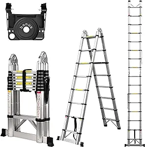 Photo 1 of Telescoping Ladder A Frame, 16.5 Ft Compact Aluminum Extension Ladder, Portable Telescopic RV Ladder for Outdoor Camper Trips Motorhome with Tool Platform and Stabilizer Bar, 330 lb 16.5FT?A frame ladder?