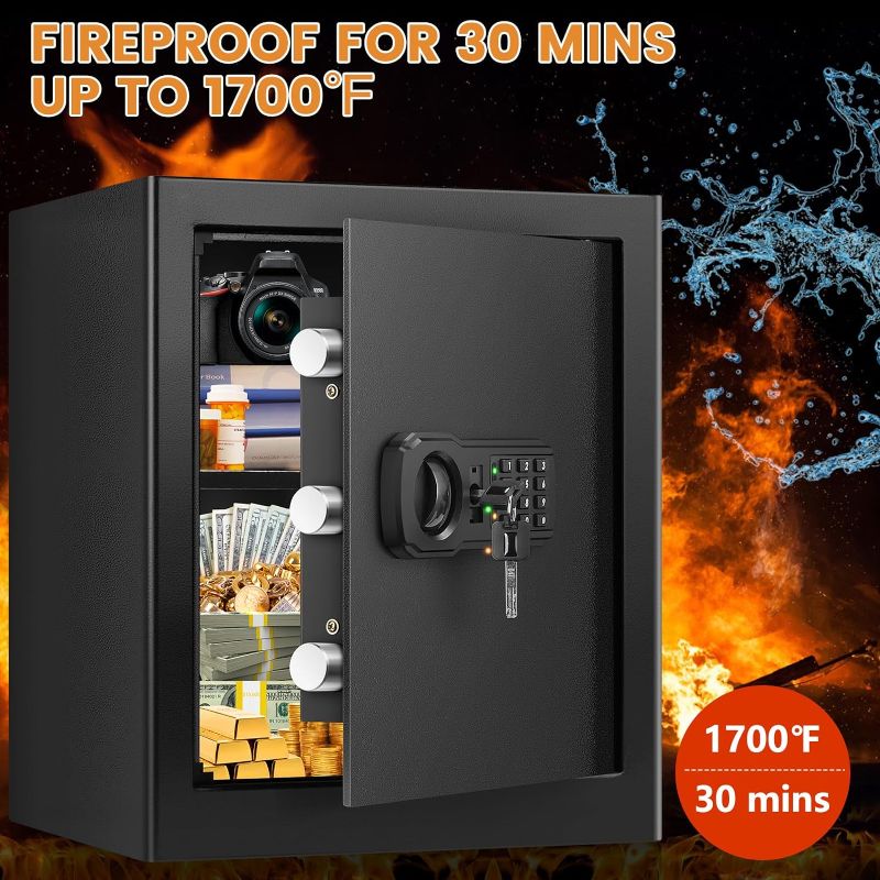 Photo 1 of 2.3 Cu ft Large Fire proof Safe Boxes for HOME USE, Digital Security Safe Box with Combination Lock & Fireproof A4 Document Bag, Home Safe Fireproof Waterproof for Money Medicine Documents Valuables
