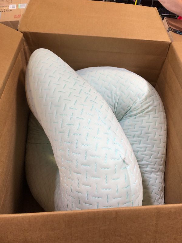 Photo 1 of Body Pillow for Adults - Soft Long Bed Pillows Insert for Sleeping - Shredded Memory Foam & Removable Washable Cover - Swan Shaped Pregnancy Side Sleeper Pillow 49 Inch (White Stripe) Pillow and Extra Pillowcase White Stripe