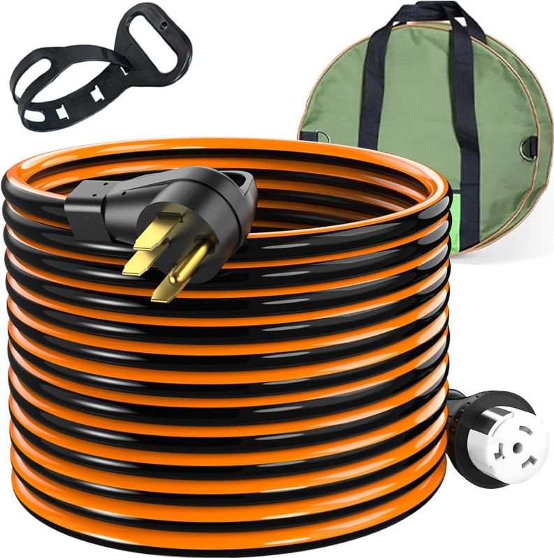 Photo 1 of 50 Amp 50 Foot RV Extension Cord, 14-50P to SS2-50R Heavy Duty STW Generator Extension Cord for RV Camper and Generator to House, with Locking Connector and Cord Organizer(50 Foot Black&Orange)
