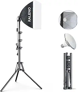 Photo 1 of RALENO Softbox Lighting Kit, 16'' x 16'' Photography Studio Equipment with 50W / 5500K / 90 CRI LED Bulb, Continuous Lighting System for Video Recording and Photography Shooting