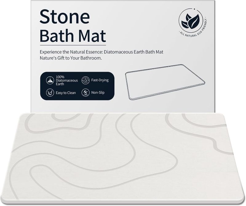 Photo 1 of Stone Bath Mat Diatomaceous Earth Shower Mat Stone Super Absorbent Diatomite Stone Bath Mats for Bathroom Quick-Drying Non-Slip Barhroom Floor Mat, Easy to Clean (24 * 16'')
