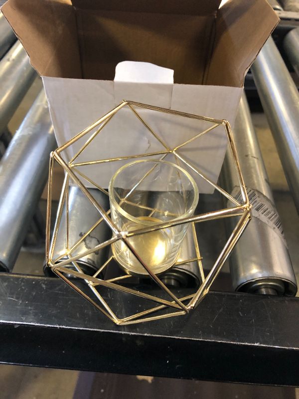 Photo 2 of Geometric Candle Tealight Holders Gold - Holder for Tea Light Decorative Votive Candle Stand Accents for Home Table Shelf Mantel Modern Geo Decoration Christmas Wedding Reception Décor, Gold