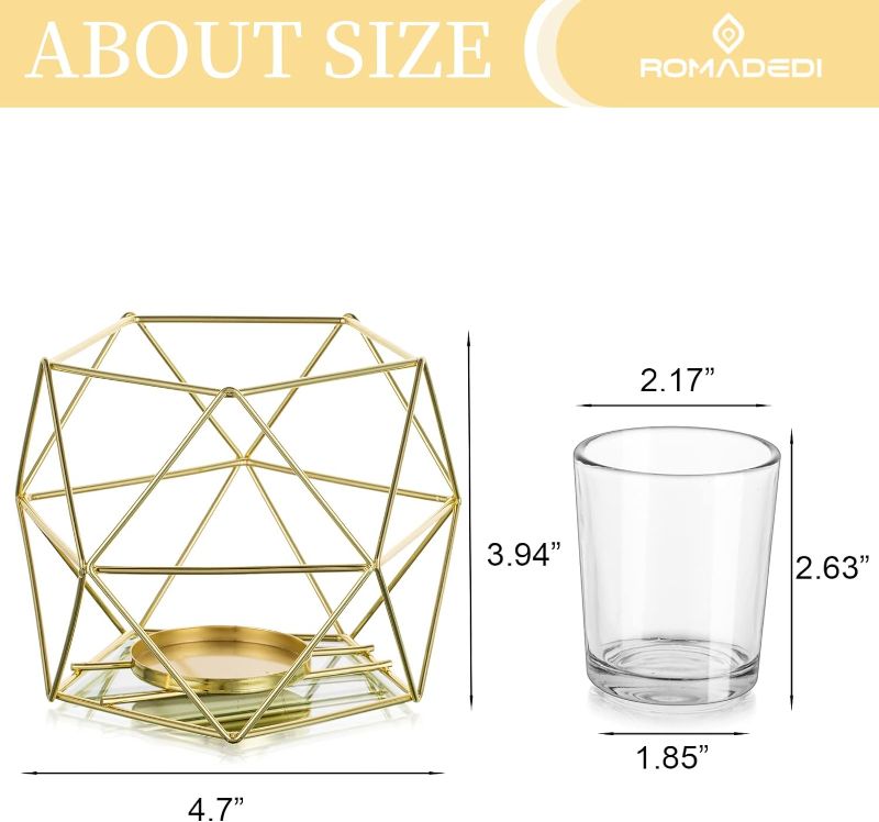 Photo 1 of Geometric Candle Tealight Holders Gold - Holder for Tea Light Decorative Votive Candle Stand Accents for Home Table Shelf Mantel Modern Geo Decoration Christmas Wedding Reception Décor, Gold