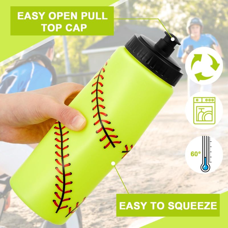Photo 1 of Sports Squeeze Water Bottle Softball Water Bottles 20 oz Reusable Plastic Water Bottles with Pull Top Lid Water Bottle for Boys Girls, School Sports