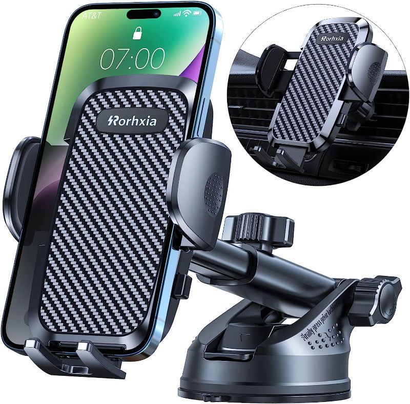 Photo 1 of 3-in-1 Phone Mount for Car [2024 Most Stable and Flexible Suction Cup] Vent Dashboard Windshield Cell Phone Holder Car Fit for iPhone 15 14 13 12 Pro Max Samsung S23 S22 S21 All Phone
