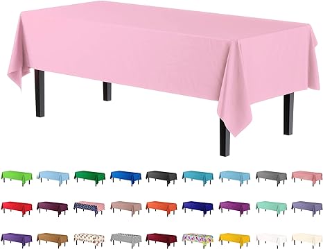 Photo 1 of  Premium Plastic Tablecloth 54in. x 108in. Rectangle Plastic Table Cover - PINK 