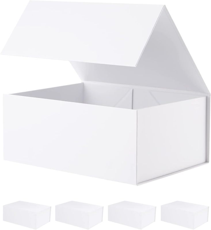 Photo 1 of BLK&WH 5 Gift Boxes 9x6.5x3.8 Inches, White Gift Boxes, Gift Boxes with Lids, Bridesmaid Proposal Boxes, Collapsible Gift Boxes for Gift Packaging (Matte White)
