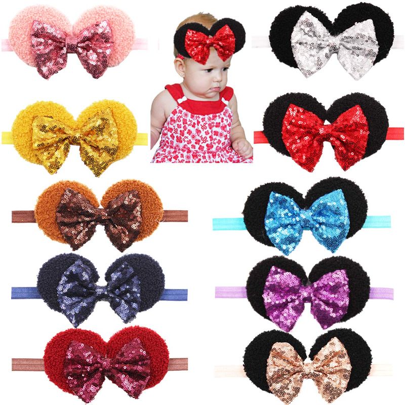 Photo 1 of CellElection 10 Pack Baby Girls Sequin Headbands 6Inch Large Big Sparkly Glitter Sequin Hair Bows Headband for Newborn Infant Toddlers Babies…
