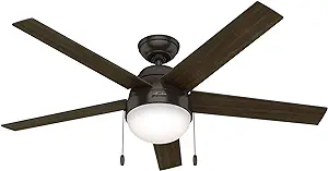 Photo 1 of Hunter Fan Company, 50230, 52 inch Anslee Matte Silver Ceiling Fan with LED Light Kit and Pull Chain Matte BLACK 