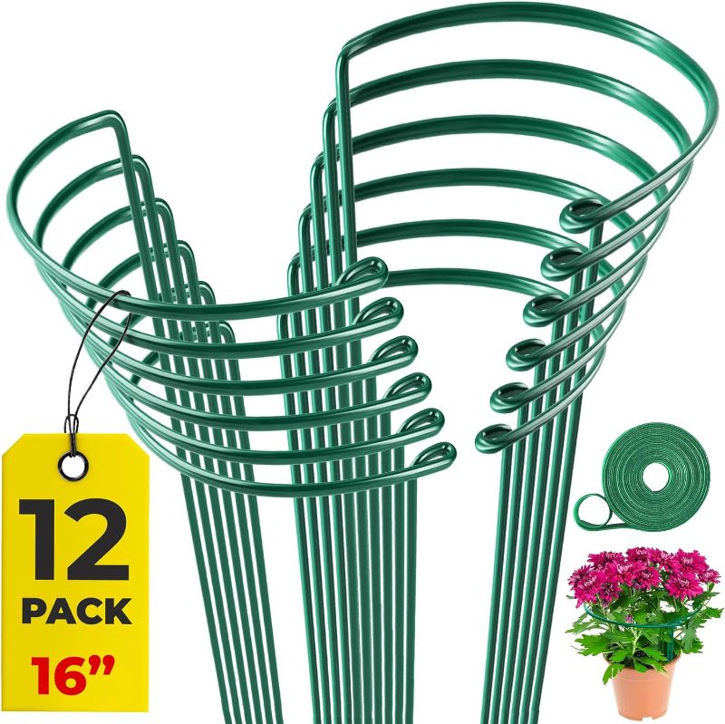 Photo 1 of 12 Pack Plant Support Stakes – Heavy-Duty Half Round Peony Support Ring and Cage for Indoor and Outdoor Plants – Peony, Tomato, Hydrangea, Rose 10" Wide x 16" High
