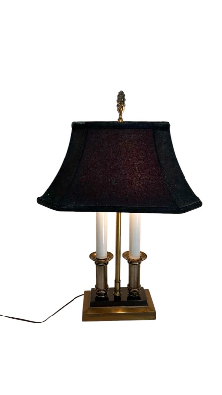 Photo 1 of VINTAGE BRASS BOUILLOTTE STYLE LAMP W BLACK SHADE H 24"