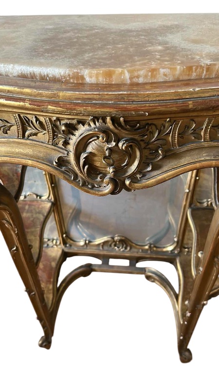 Photo 5 of ANTIQUE FRENCH LOUIS XV CARVED WOOD CONSOLE TABLE W MARBLE TOP 31" X 15" H34"