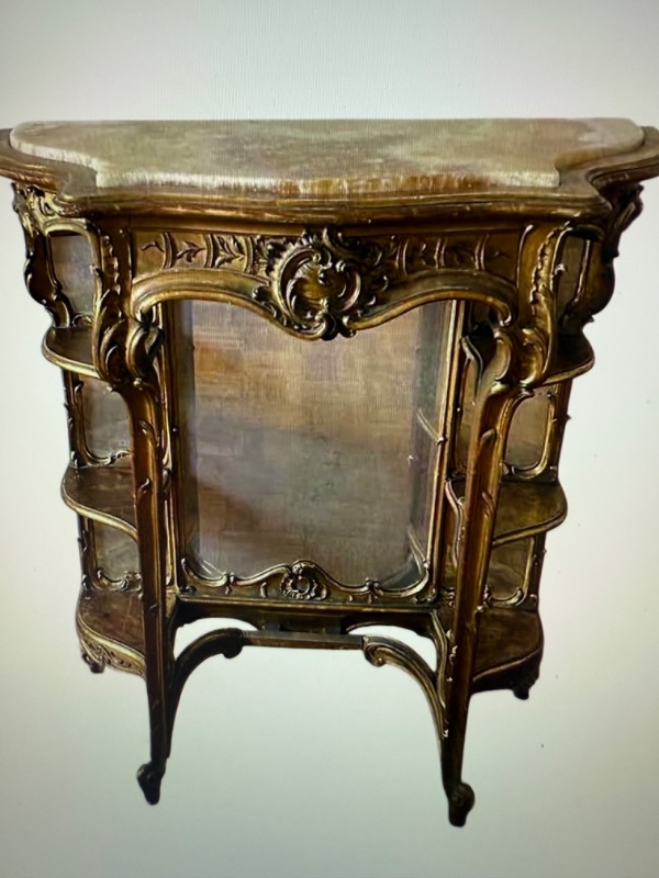 Photo 2 of ANTIQUE FRENCH LOUIS XV CARVED WOOD CONSOLE TABLE W MARBLE TOP 31" X 15" H34"