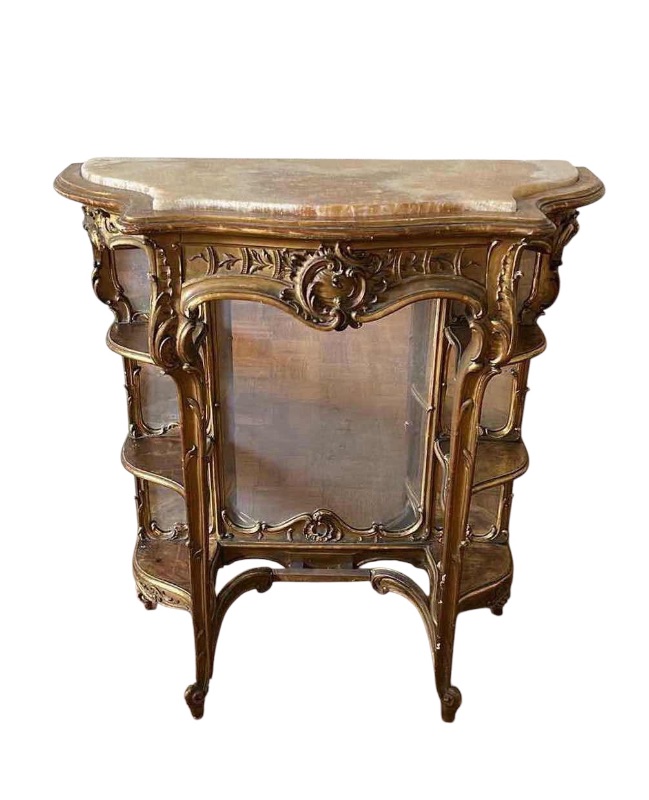 Photo 1 of ANTIQUE FRENCH LOUIS XV CARVED WOOD CONSOLE TABLE W MARBLE TOP 31" X 15" H34"