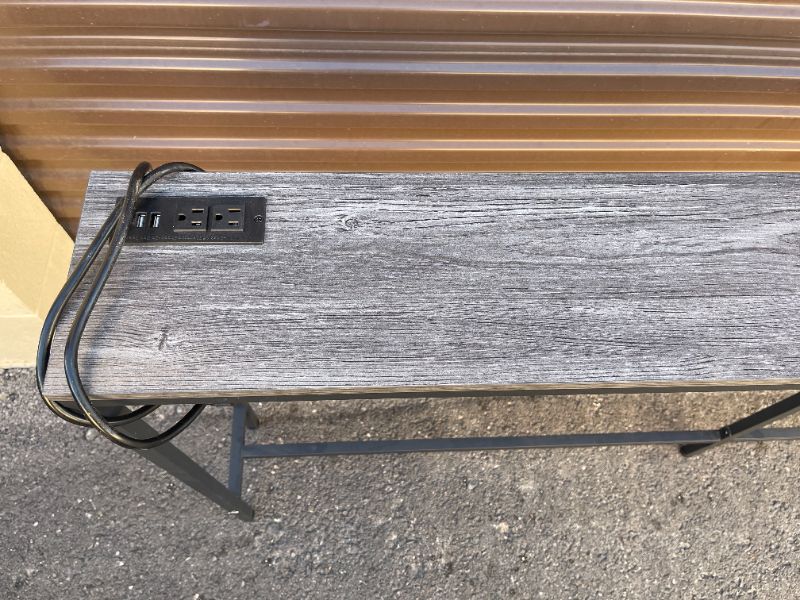 Photo 2 of NARROW CONSOLE ENTRY TABLE GRAY WOOD PATTERN WITH POWER OUTLETS 72" X 7" X H32"