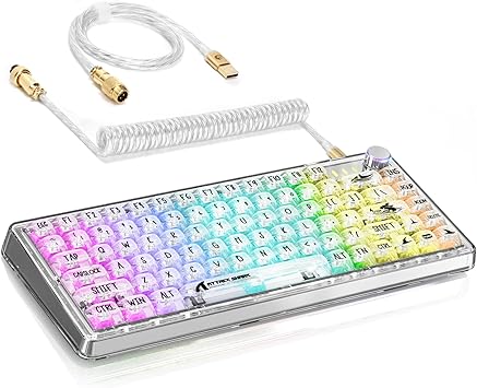 Photo 1 of Mechanical Keyboard, Transparent PC Keycaps, Custom RGB Gaming Keyboard, Gasket Keyboard, Linear Switch, Coiled Cable, CK75, X75, TKL Hot Swappable Wired Keyboard for PC Gamer