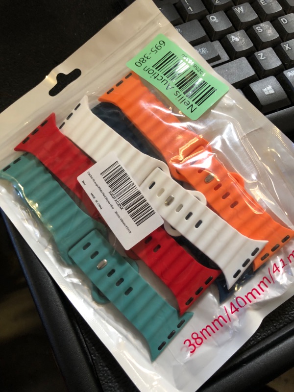 Photo 2 of 5 Pack Ocean Silicone Bands Compatible with Apple Watch Band 38mm 40mm 41mm 42mm 44mm 45mm 49mm, Sport Breathable Strap Adjustable Wristband for iWatch Ultra Series 8/7/SE/6/5/4/3/2/1 Women Men Cactus/Orange/White/Red/Abyss Blue 38/40/41mm