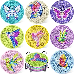 Photo 1 of 
UPINS DIY Kit, Diamond Art Painting Coasters with Holder, 8 Pcs Hummingbird Butterfly Coaster Craft Supplies for Adults Kids Beginners