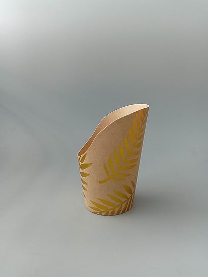 Photo 1 of 14oz Disposable Kraft Paper Snack, Charcuterie,French Fry, Dessert, Appetizer Cups (Kraft Paper w. Gold Foil Leaf)