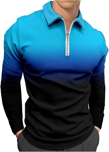 Photo 1 of     XL   Hodaweisolp Mens Long Sleeve Polo Shirts Casual Zipper Printed Athletic Golf Tennis T-Shirt Tops