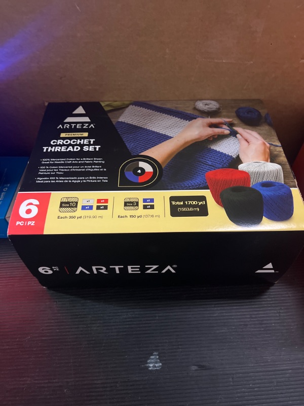 Photo 2 of ARTEZA Crochet Thread Set of Black, Gray, Blue & Red of 100% Cotton Yarn for Crocheting, Mercerized, Soft and Colorful Knitting Size 10 in Black, Gray, Blue & Red – Size 3 in Black & Blue