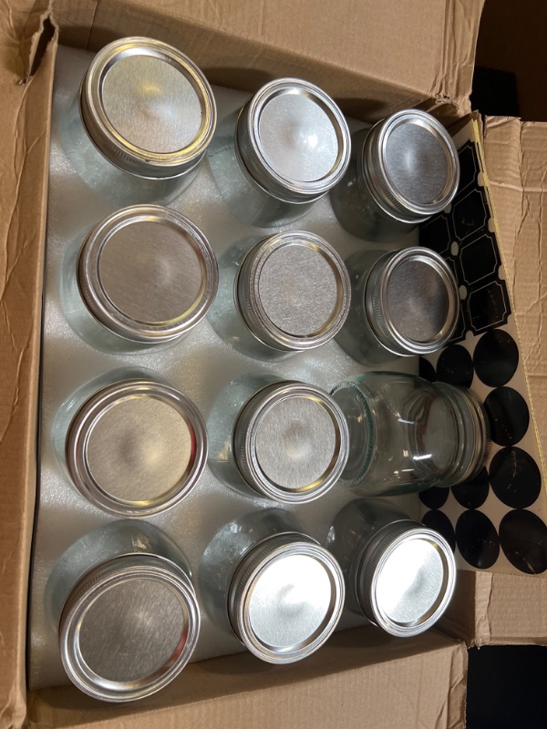 Photo 1 of 10 oz Glass Mason Jars, 24 Pack Clear Glass Jars with Regular Lids, Canning Jars for Honey, Yogurt, Wedding Favors, Food Storage, Vegetables, Includes 40 Black Labels 10 oz - 24 Pack