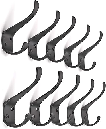 Photo 1 of Ambipolar 10-Pack Elegant Coat Hooks Wall Mounted, Decorative Heavy Duty Double Matt Black Wall Hooks for Hanging, Coat Hooks, Purse Rack, Hat Hooks with Screws