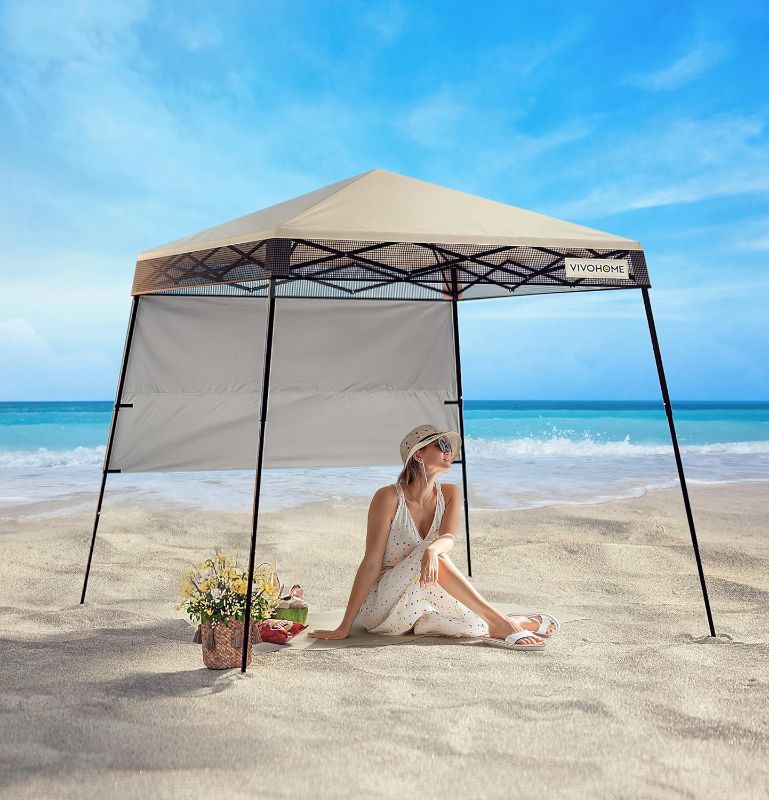 Photo 1 of (STOCK PHOTO FOR REFERENCE ONLY) 
CROWN SHADES 8x8 Pop up Canopy Instant Canopy with 1 Removable Sidewall,4 Ropes & 8 Stakes & 4 Weight Bags, STO'N and Go Bag, Navy Blue - with Organizer Pockets